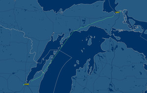 Route from Sault Ste Marie, MI to Green Bay, WI